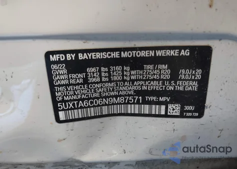2022 BMW X5 Phev xDrive45E z USA, uszkodzony, nr VIN 5UXTA6C06N9M87571